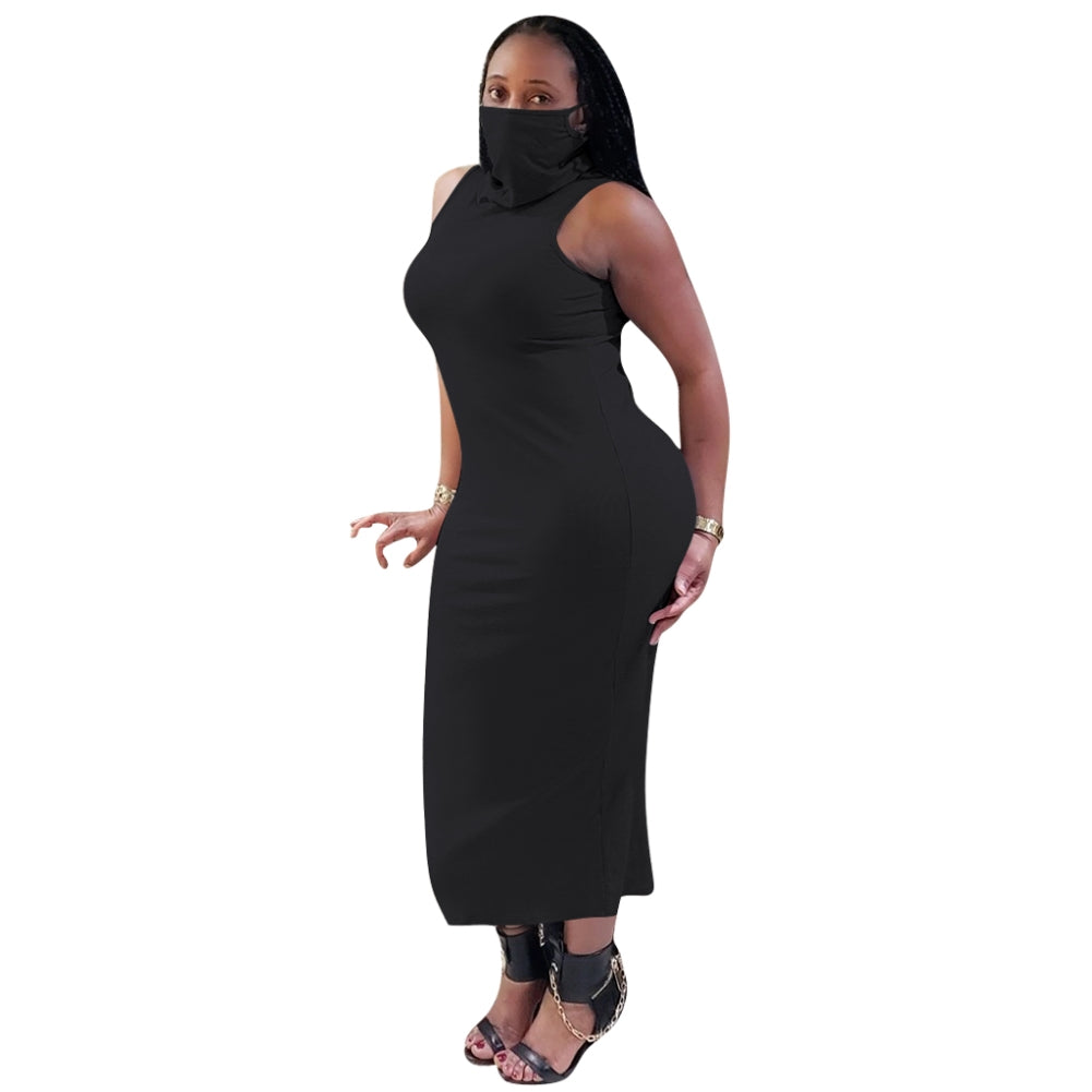 Sexy Sleeveless Tight Midi Dress with Face Cover 8