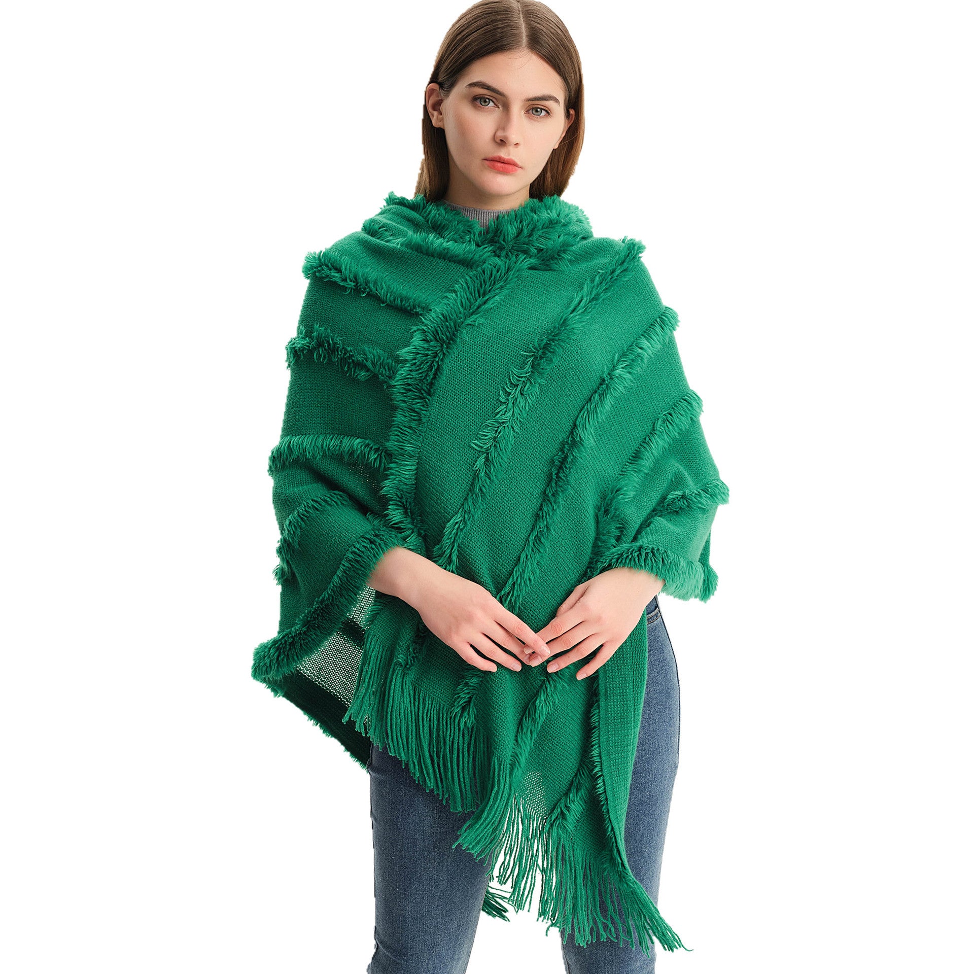 Women Fall and winter shawl Solid hooded knitting cape shawl sweater 7