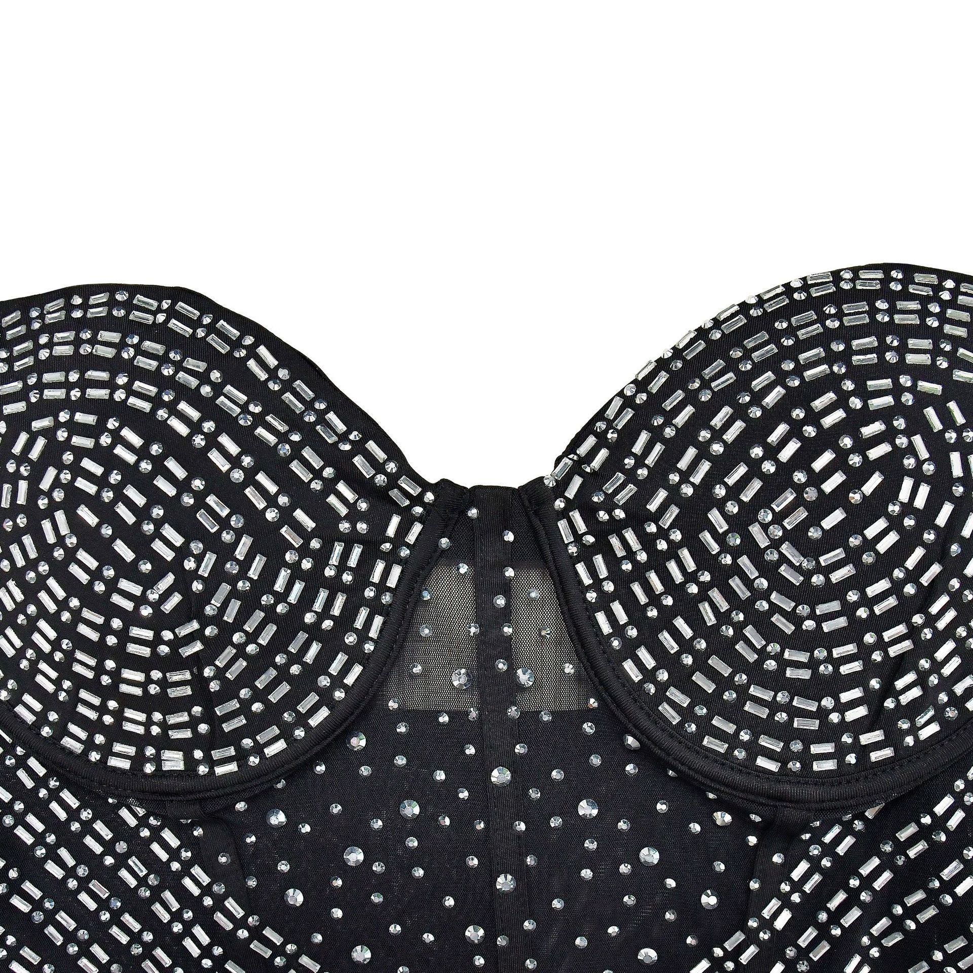 Women's Fashion Solid Color Mesh Beaded Straps Bodycon Club Dress 16