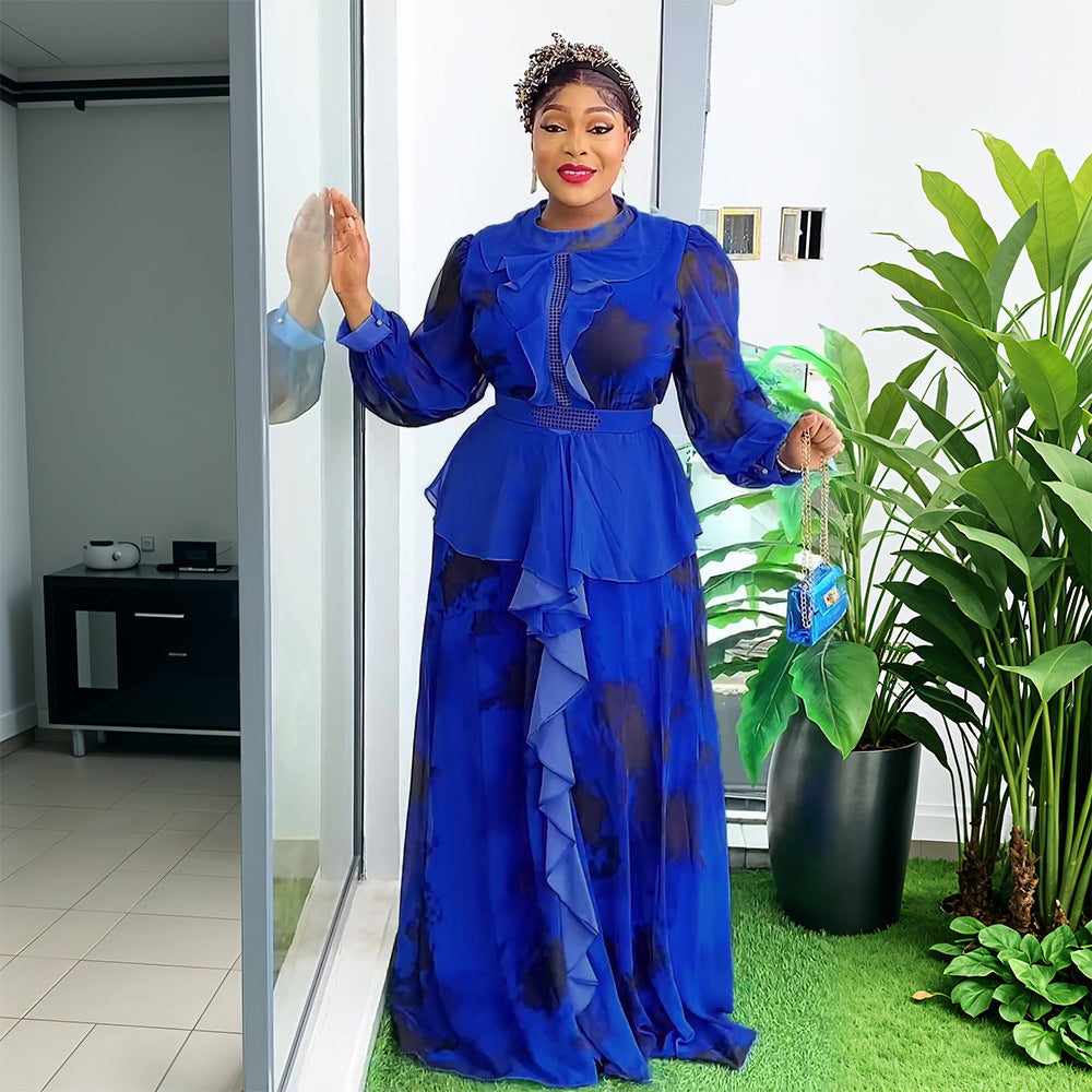 African Women Retro Printed Ruffle Dress 5