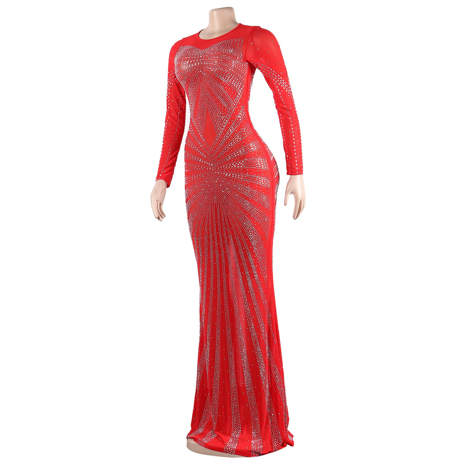 Sexy Rhinestone Beaded Long Sleeve Evening Dress 18