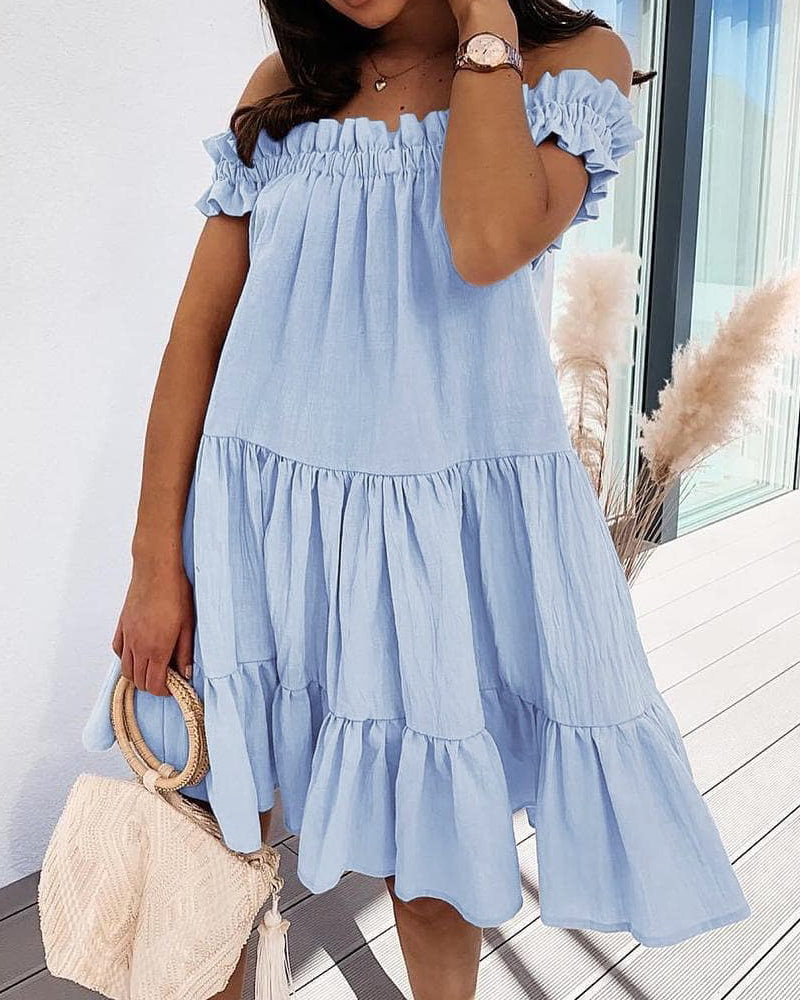 Women Pleated Off Shoulder Dress