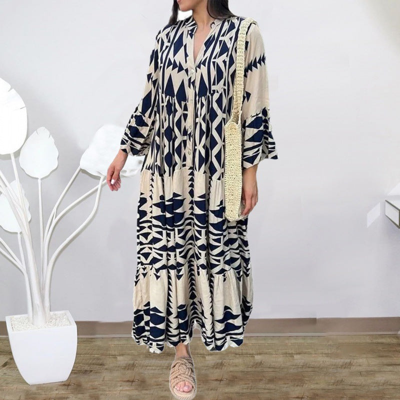 Plus Size Women's Spring Printed Loose Bohemian Dress For Women 18