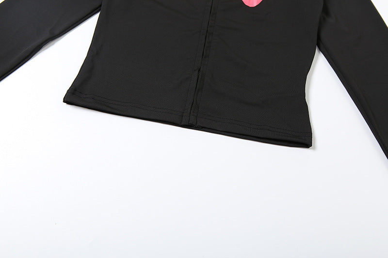 Women Fall/Winter Hooded Letter Print Zipper Top and Pants Two-Piece Set 35