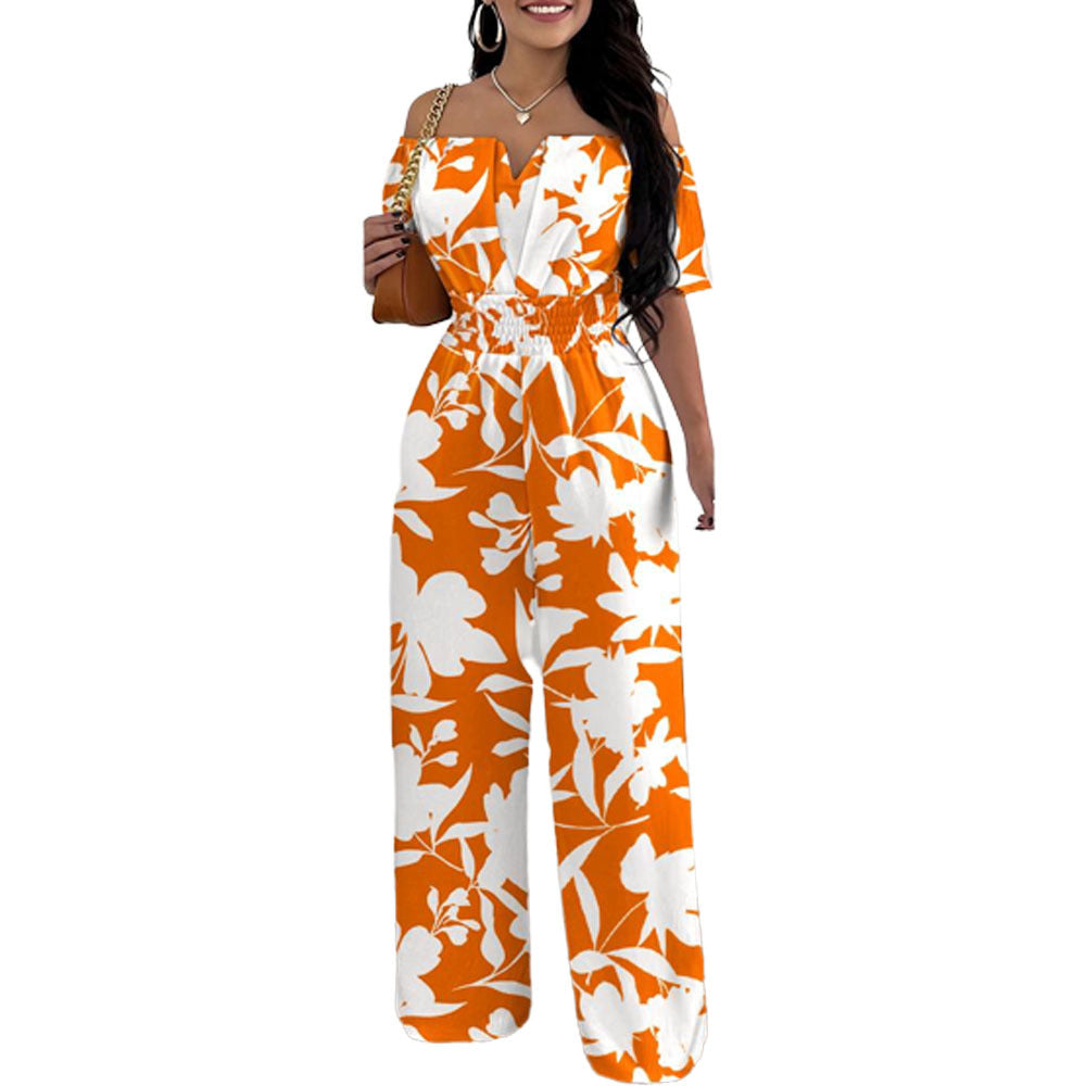 Women Off Shoulder V Neck Loose Straight Jumpsuit 21