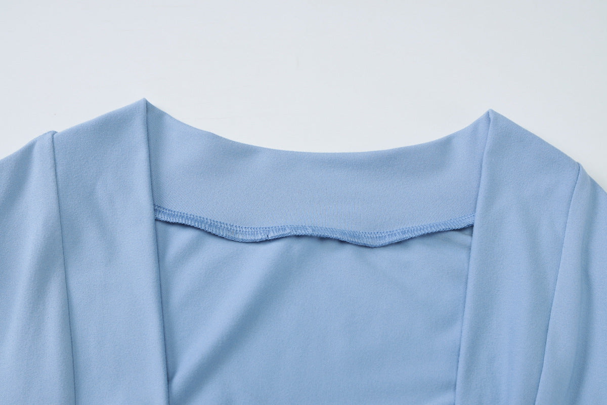 Women Autumn Long Sleeve Cape Strapless Sexy Strapless Top and Bodycon Dress Two-Piece Set 16