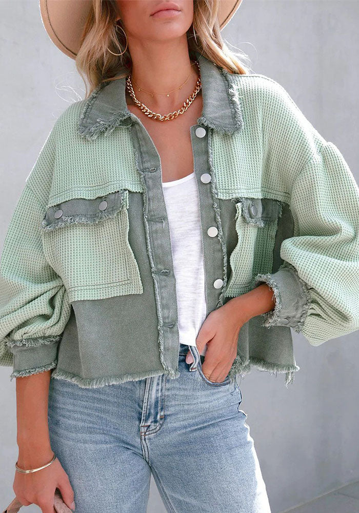 Autumn Winter Waffle Patchwork Casual Fashion Jacket