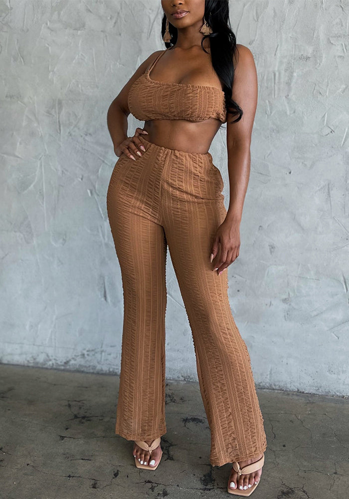 Women's Casual Sleeveless One Shoulder Crop Top Loose Wide Leg PantsTwo Piece Set