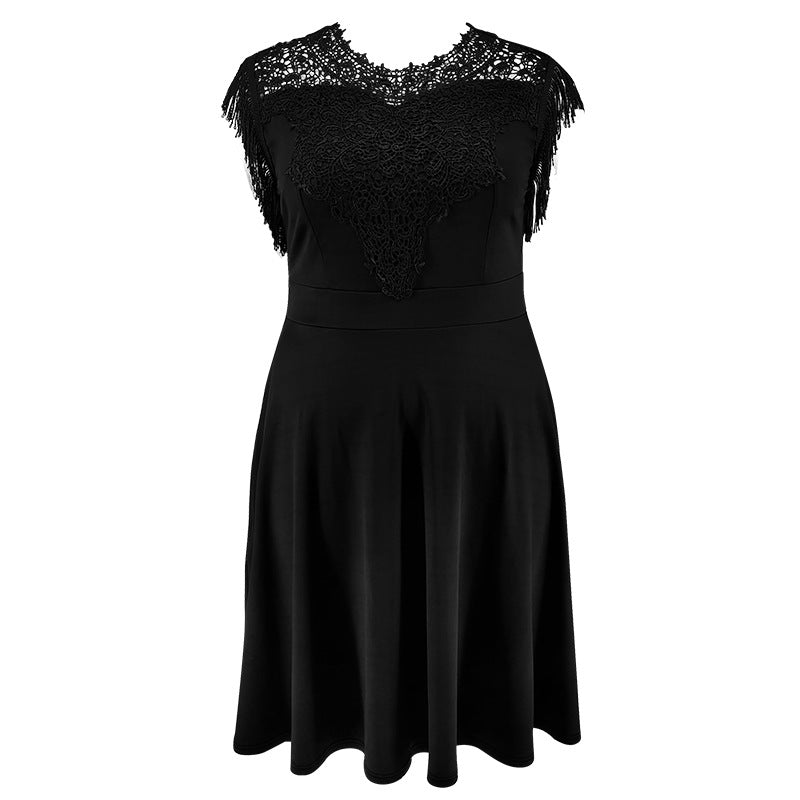 Plus Size Women Lace Round Neck Tassel Elegant Dress 6