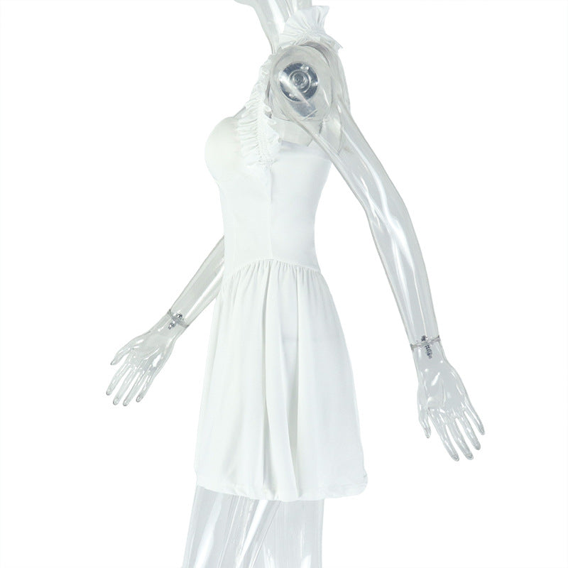 Women's Fashion Solid Color Sexy Deep V-Neck Halter A-Line Dress 13