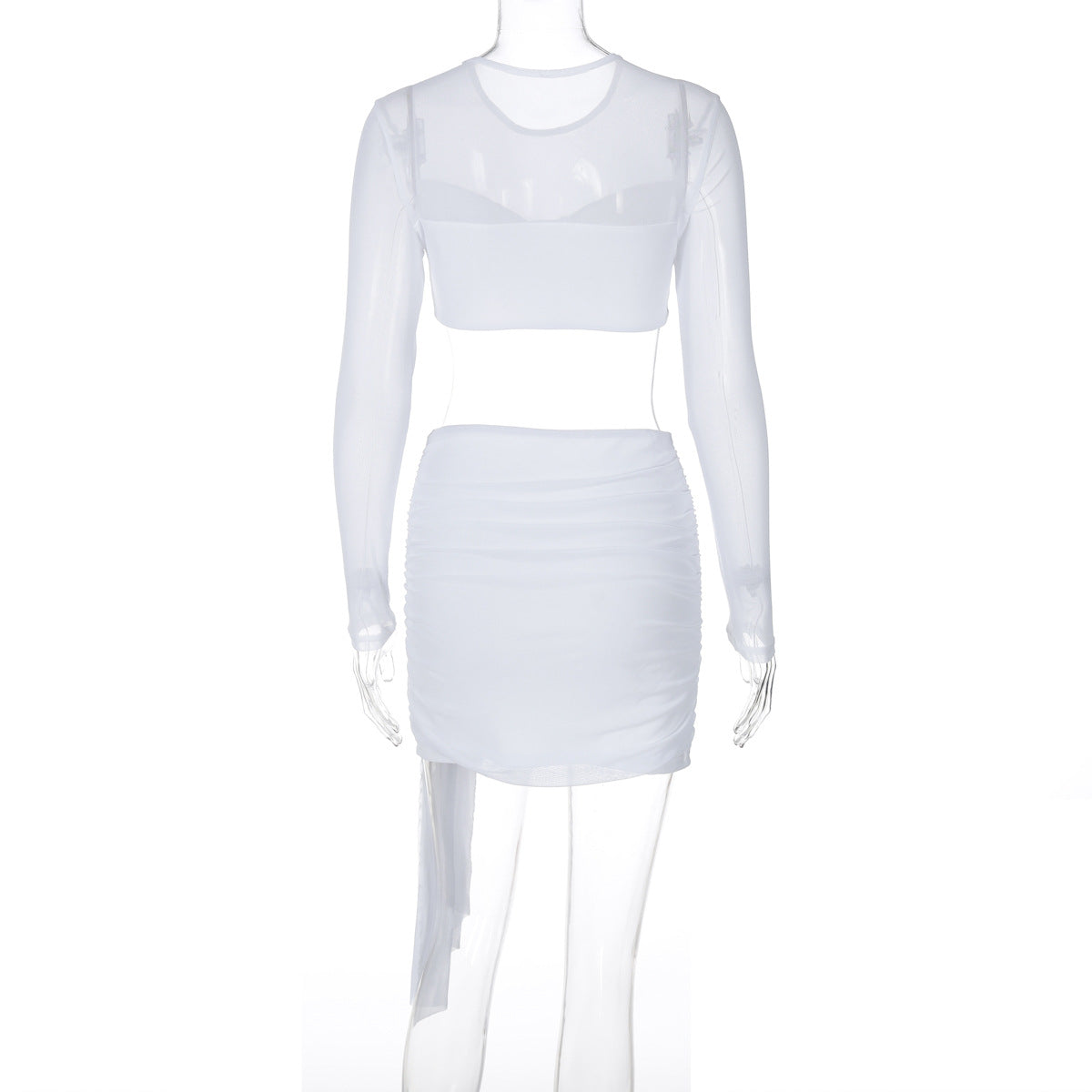 Women's Winter Long-Sleeved Round Neck Mesh Patchwork Short Skirt Two-Piece Set Fashionable Set For Women 11