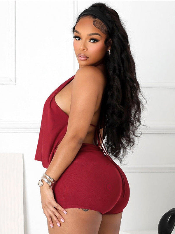 Women Sexy Halter Neck Backless Top and Shorts Two-Piece Set 6