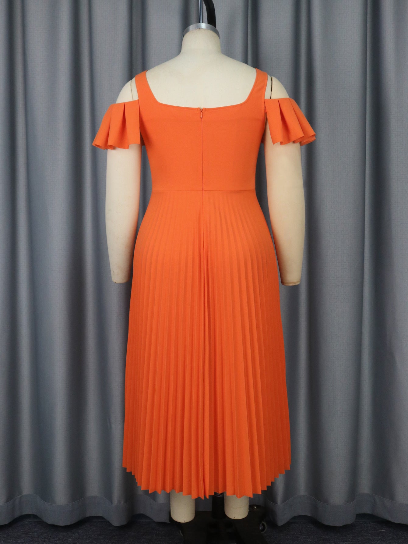 Women Hollow Sleeve Square Neck Off Shoulder Pleated Skirt 4