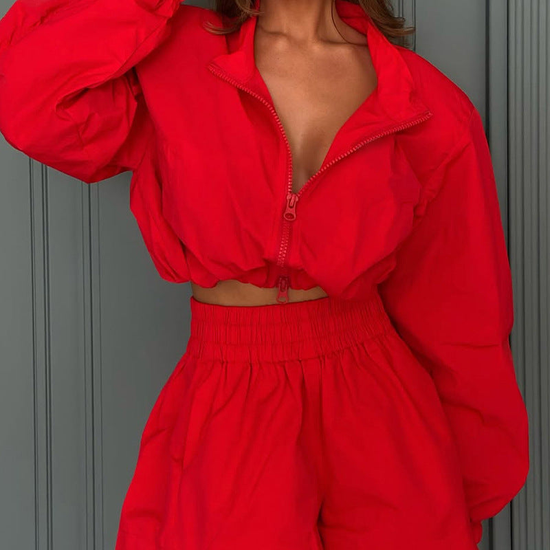 Spring Women's Fashion Chic Long Sleeve Casual Two-Piece Shorts Set 4