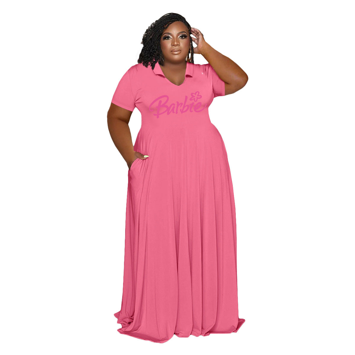 Casual Fashion Turndown Collar Solid Color Women's Plus Size Dress 15