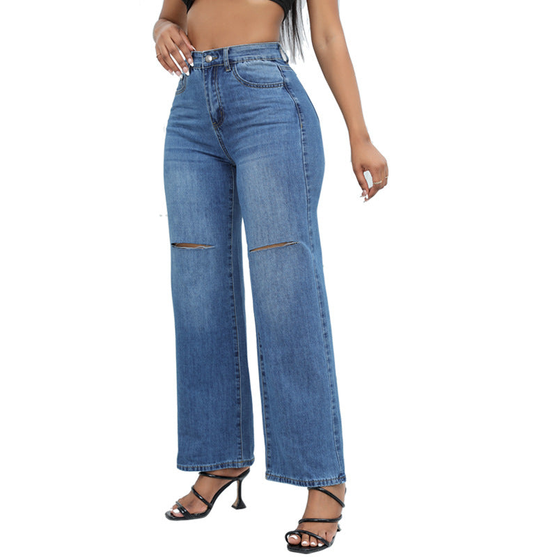 Jeans Blue Wide Leg Straight Denim Trousers 5