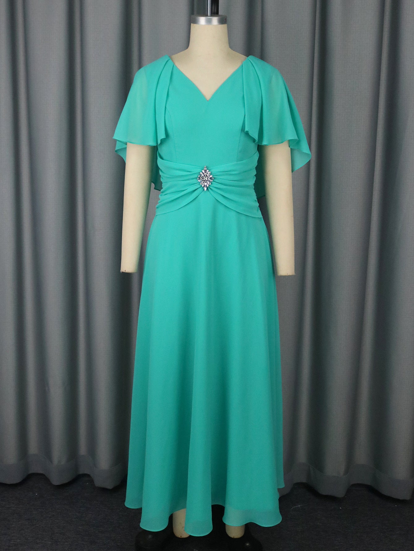 Women V-Neck Ruffle Sleeve Solid Elegant Party Dress 7