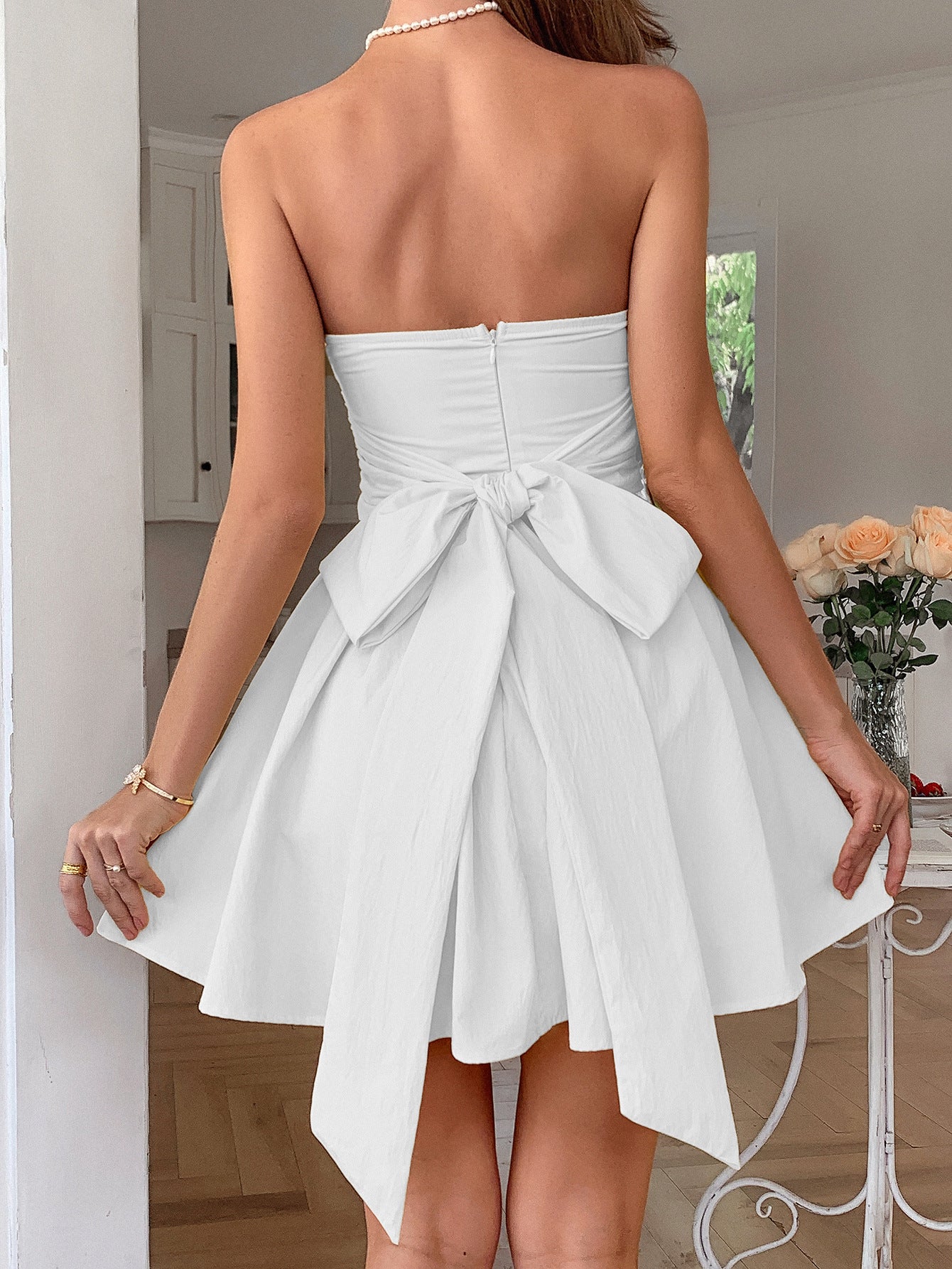 Spring/Summer Women's Chic Elegant Bow Strapless A-line Dress 3