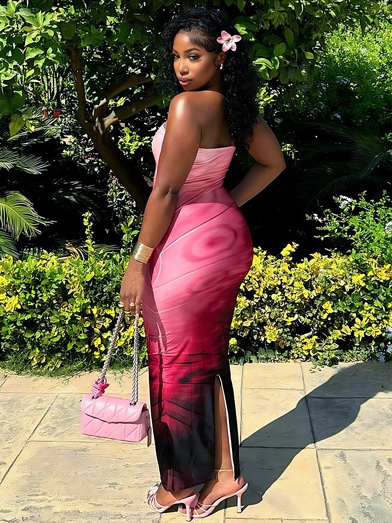 Summer Fashion Chic Elegant Floral Print Sleeveless Long Dress 4