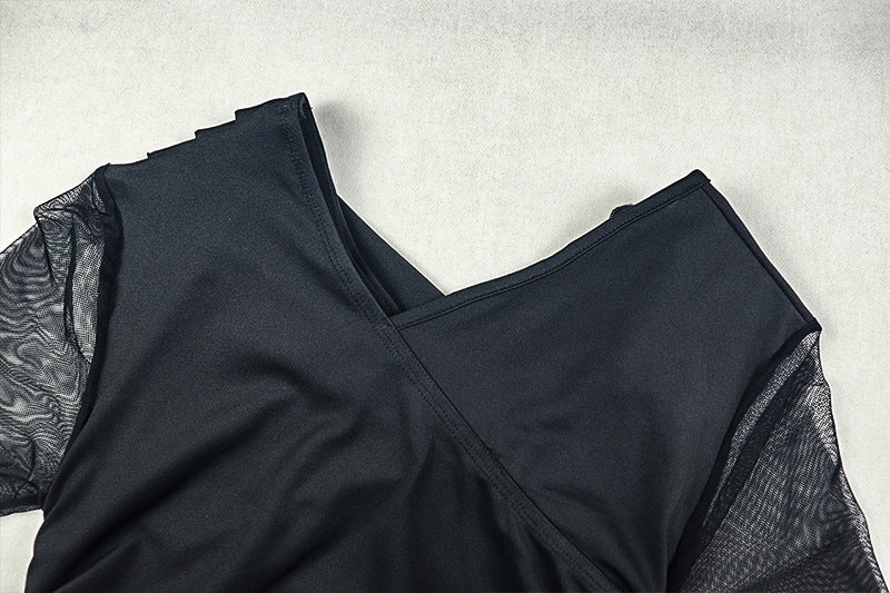 Solid Color Women's Slim Slash Shoulder Long-Sleeve Short Bodycon Dress 15