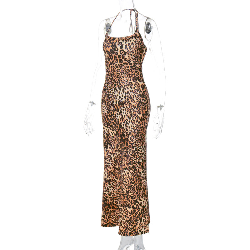Women's Summer Fashion Print Sexy Low Back Strappy Leopard Dress 5
