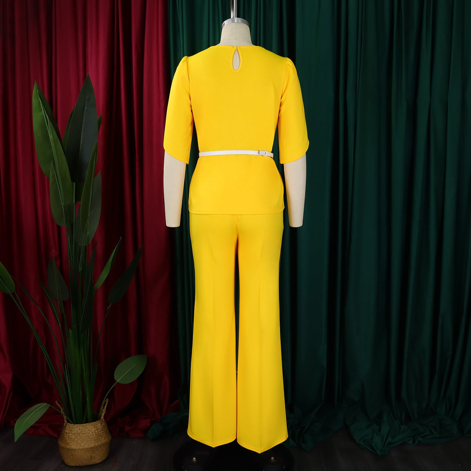 Women Elegant Solid Top and Wide Leg Pants Two-Piece Set 13