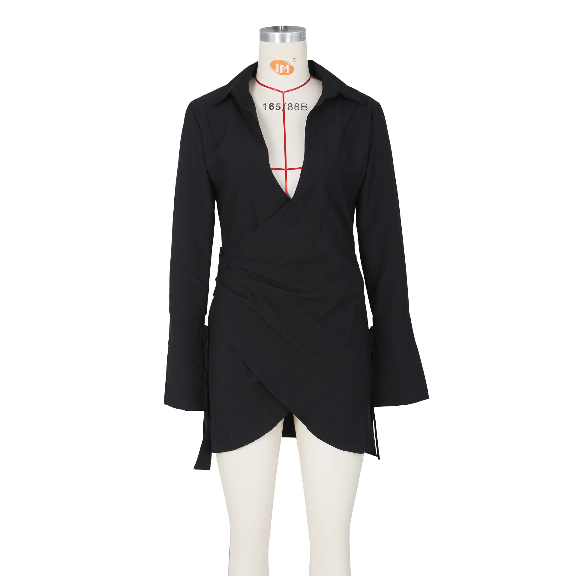 Fall Women Sexy Pleated Crossover Shirt Dress 16