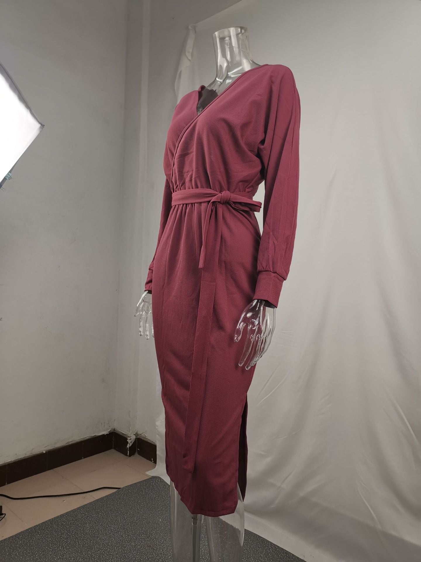 Spring Sexy V-Neck Lace-Up Long-Sleeved Women's Dress 21