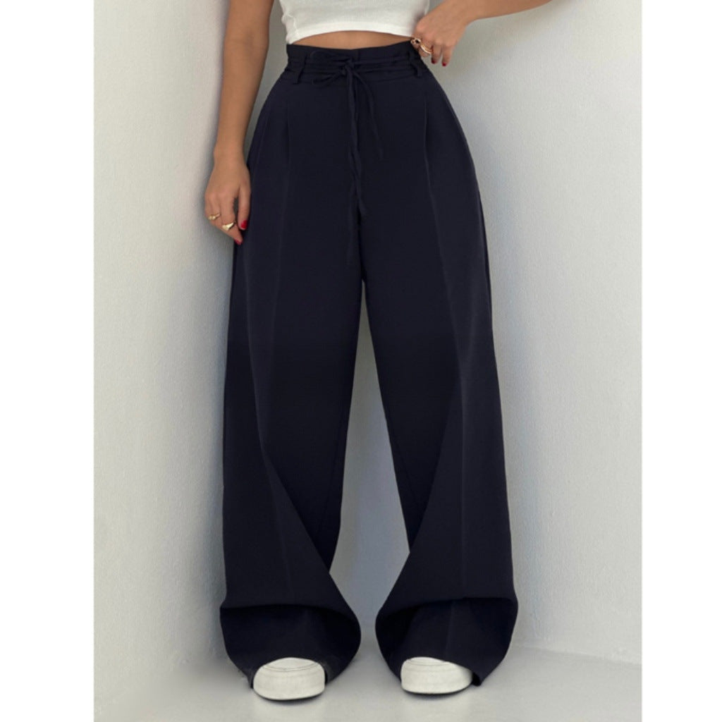 Women's Casual Solid Color High-Waist Wide-Leg Pants 4