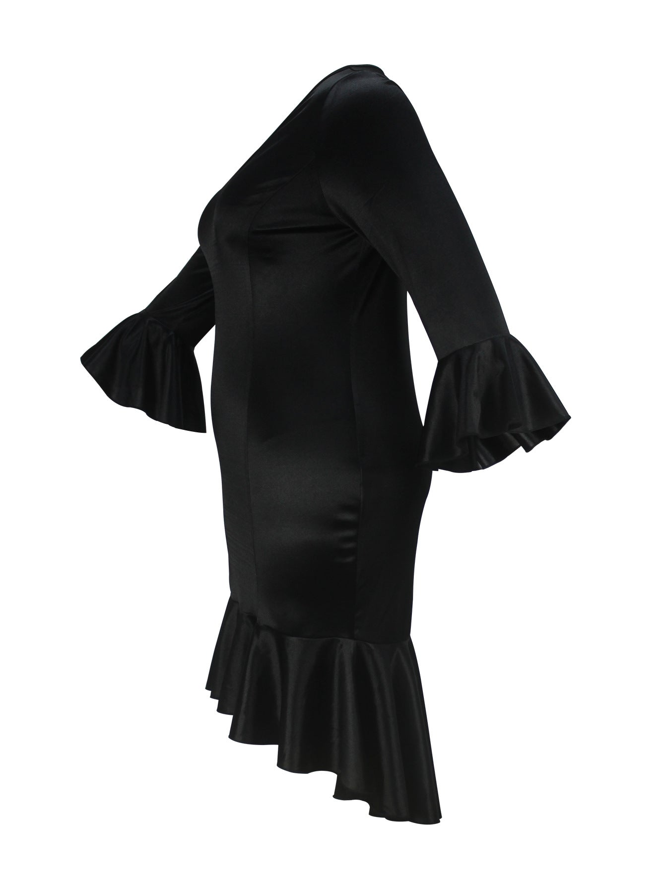 Plus-Size Women Bell Bottom Sleeve V-Neck Sexy Fishtail Bodycon Dress 6