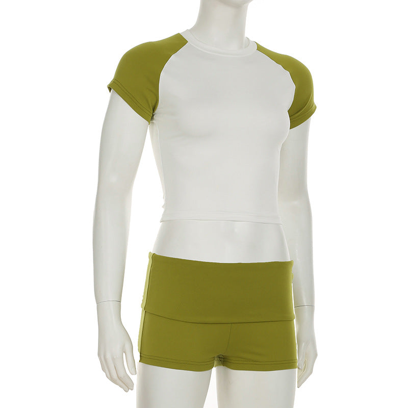 Women Crop short-sleeved T-shirt and shorts sports Casual two-piece suit 6