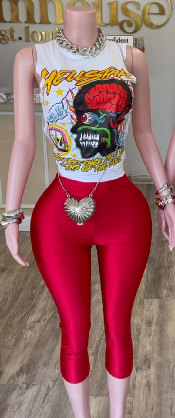 Cartoon Printed Sleeveless Tank Top Shorts Two Piece Set