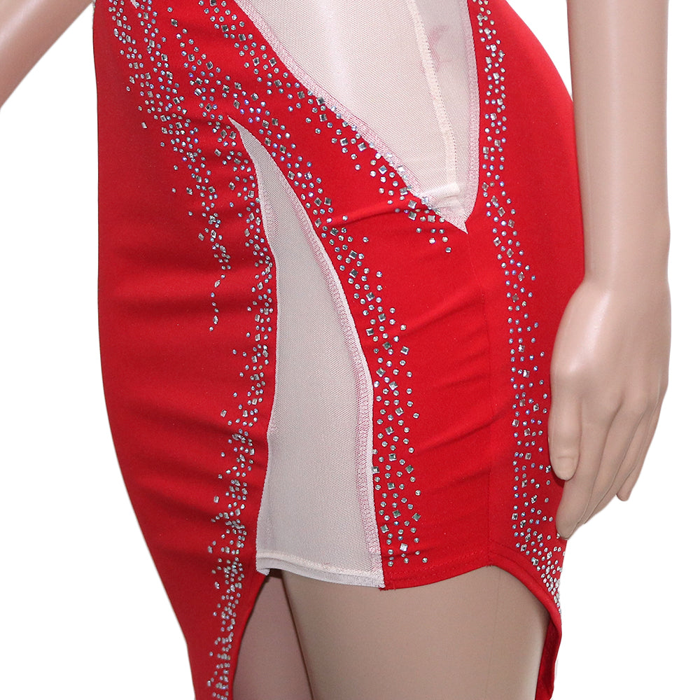 Women Sexy Beaded Sleeveless Mesh See-Through Maxi Dress 37