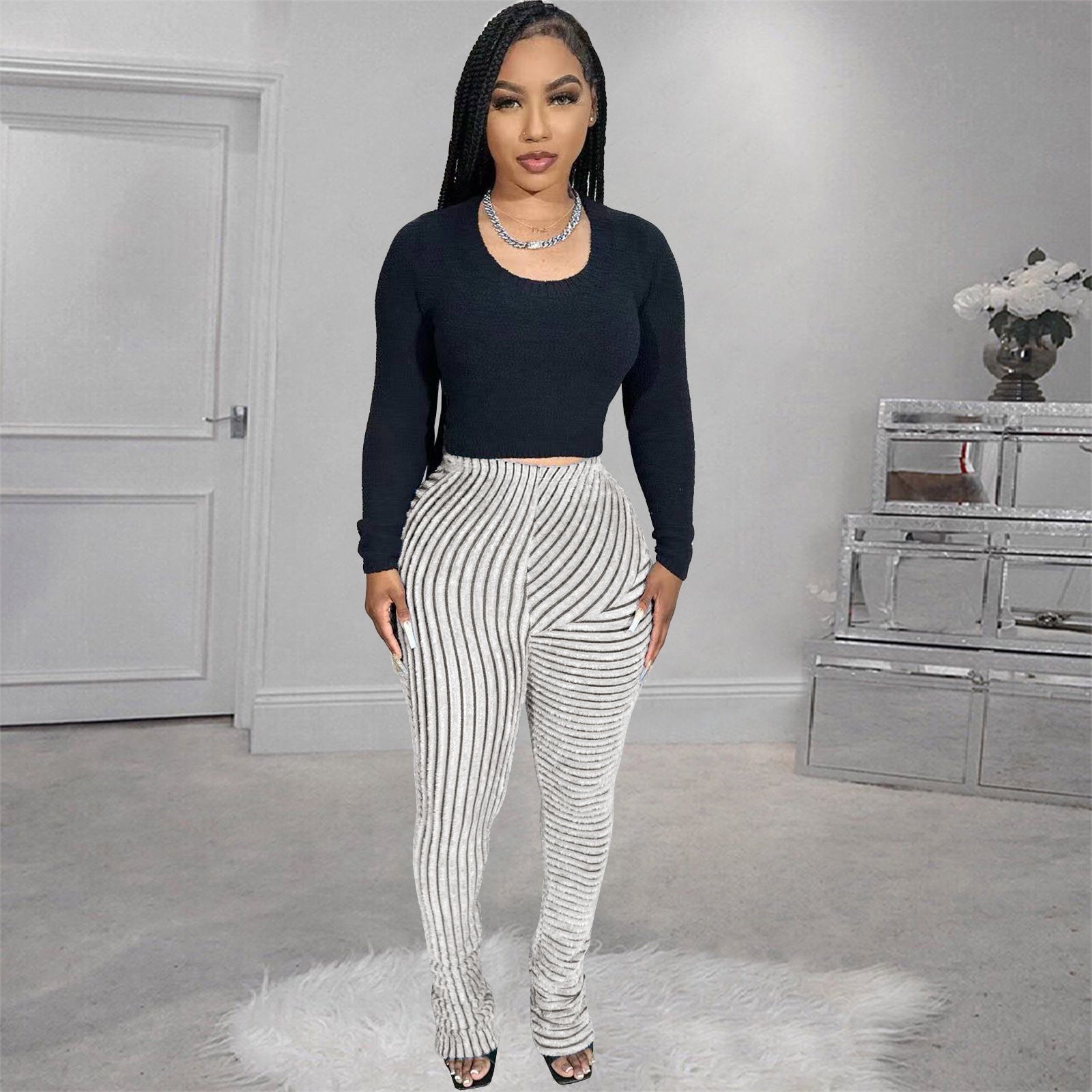 Women's Clothes Furry Texture High Stretch Fashion Casual Versatile Slim Pants 5