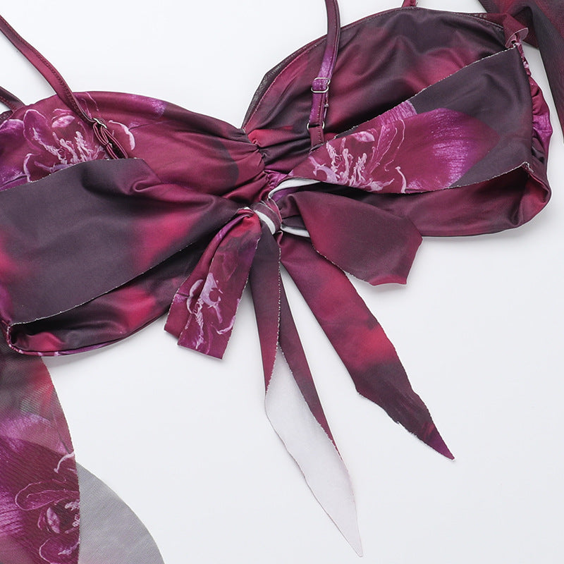 Street-Style Holiday Ruffled Print Two Piece Set Summer Sexy Slit Skirt Set 16