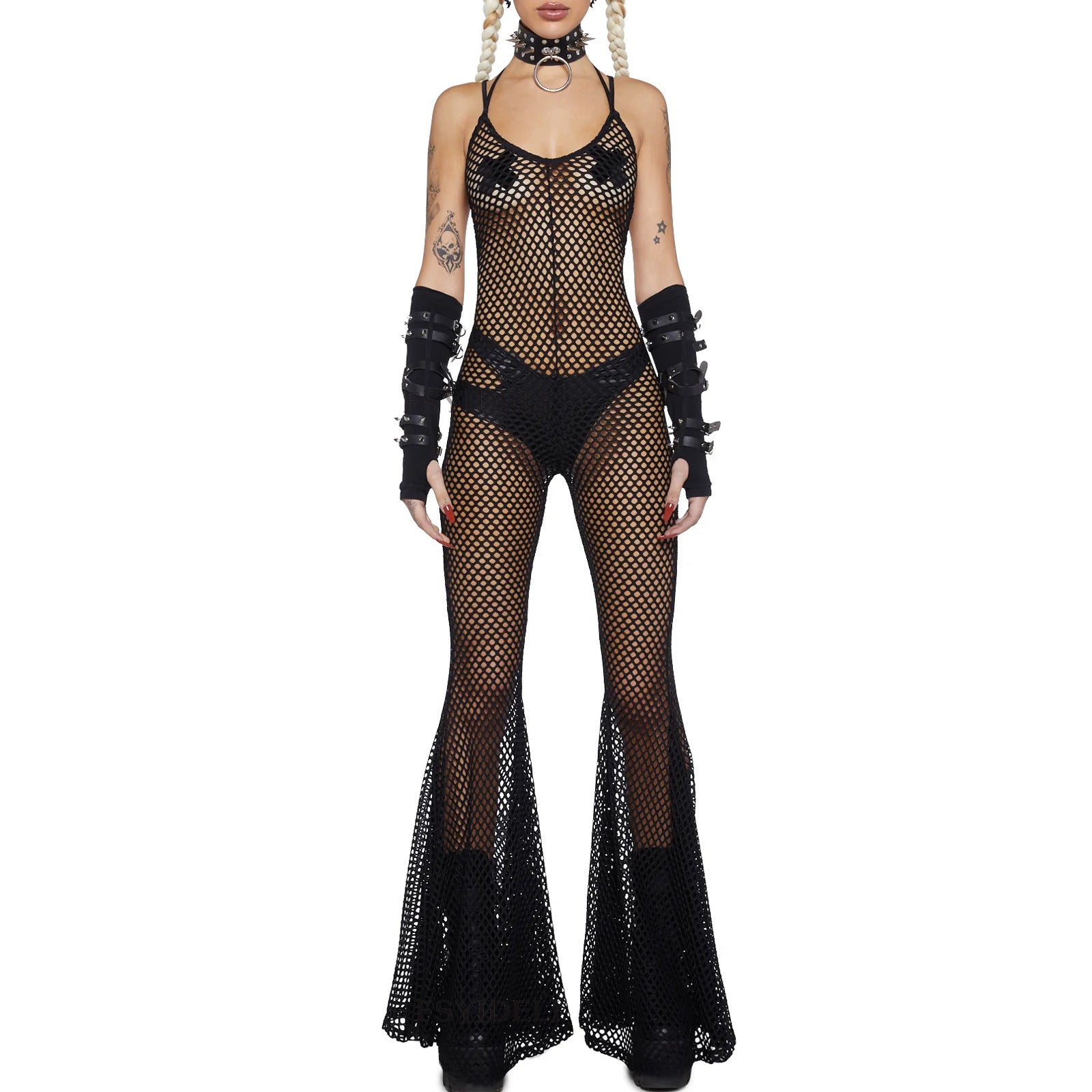 Women Sexy Backless Lace Up Bell Bottom Jumpsuit 4