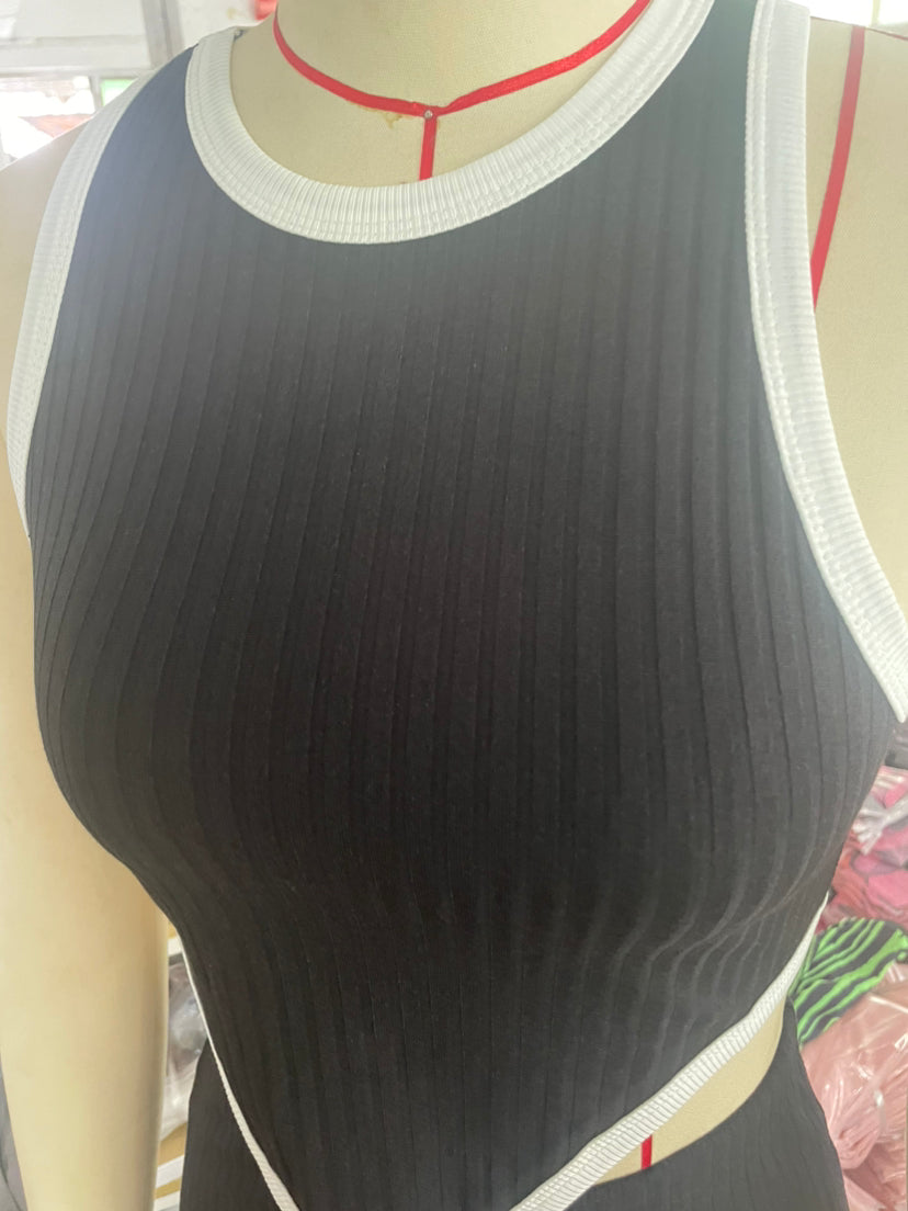 Contrast Trim Sexy Vest Tight Fitting Mini Skirt Set 8