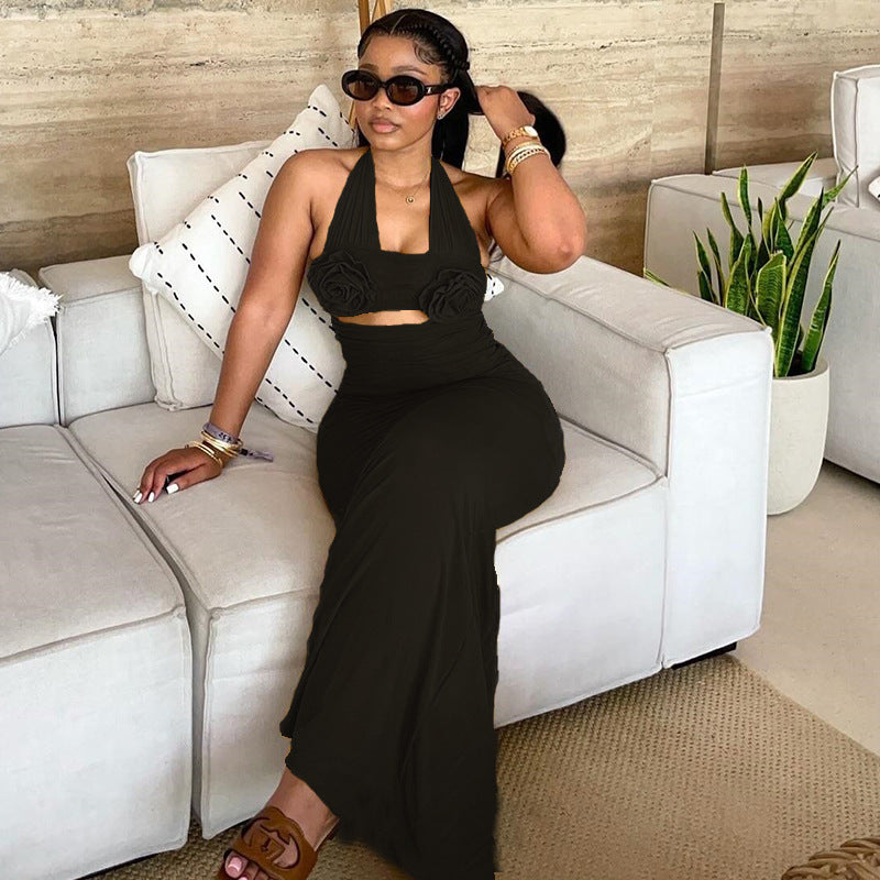 Women Fall Halter Neck Floral Dress 5