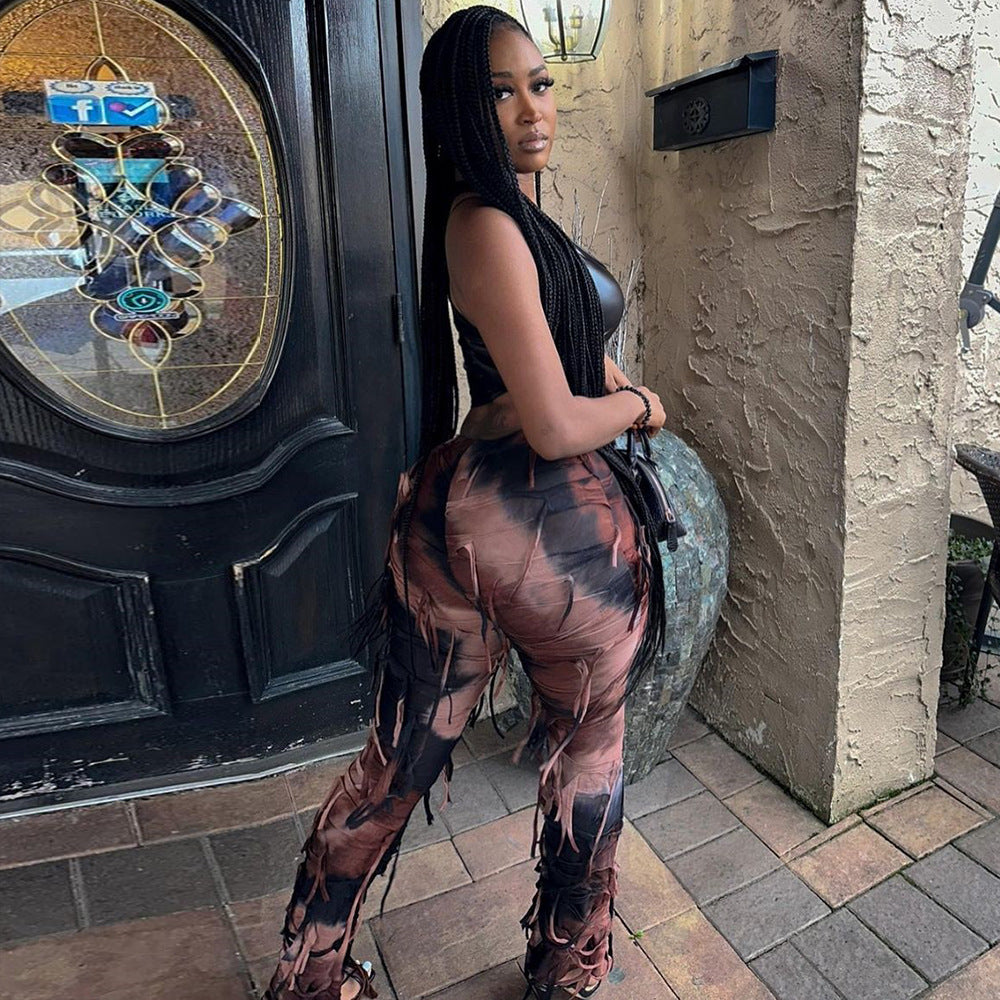 Women Style Tie Dye Tassel Casual Pants 19