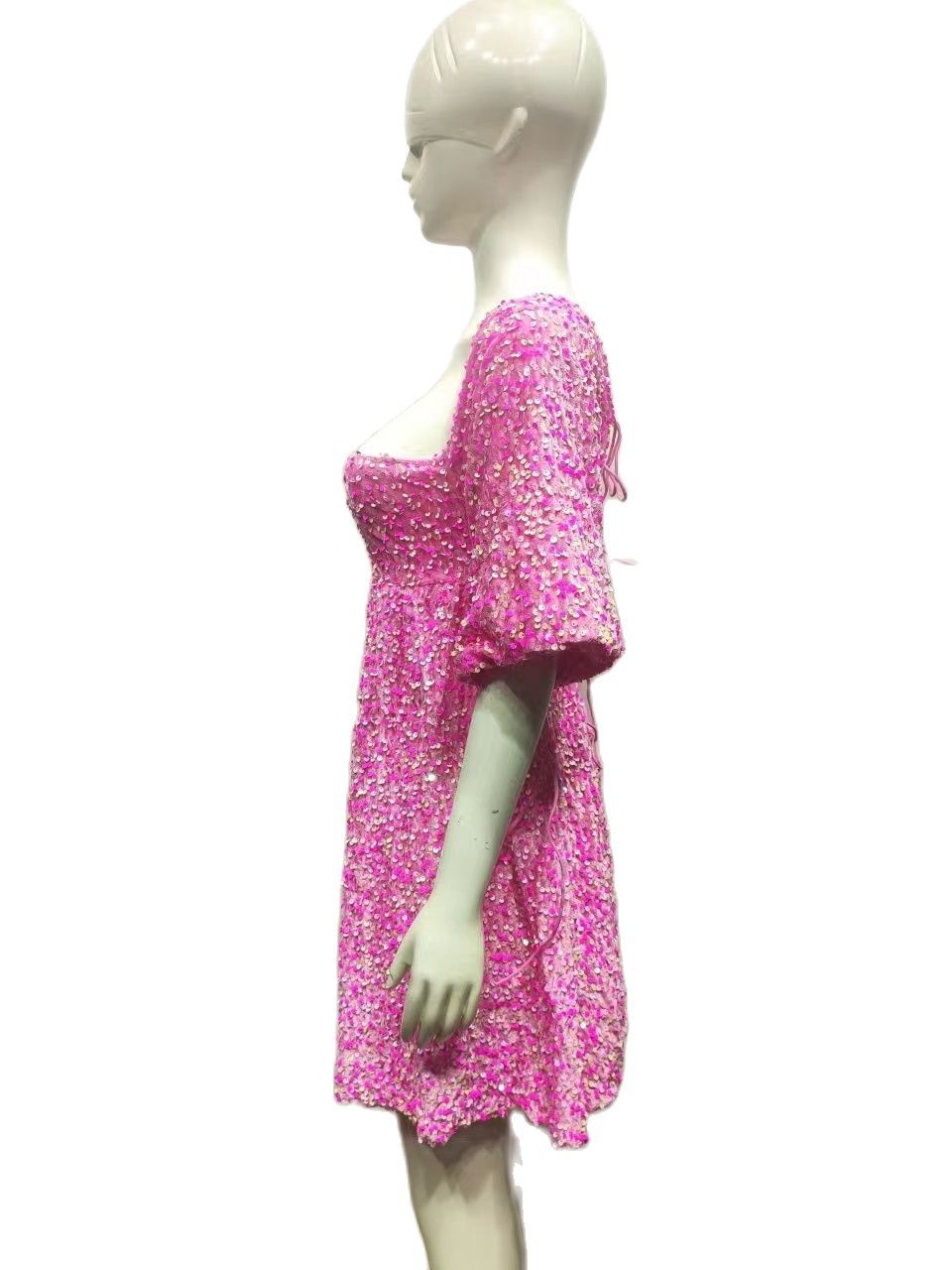 Plus Size Women Sequin Summer Casual Round Neck Short Sleeve Solid Dress 19