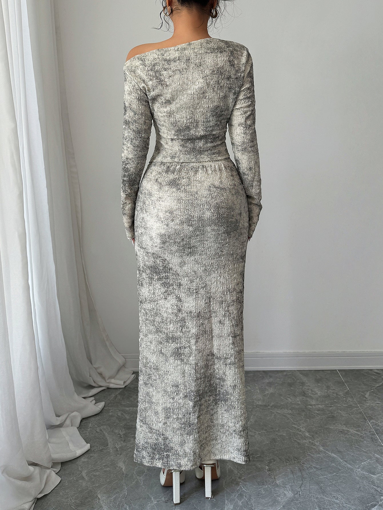 Women Elegant Slash Shoulder long-sleeved top and Skirt two-piece set 6