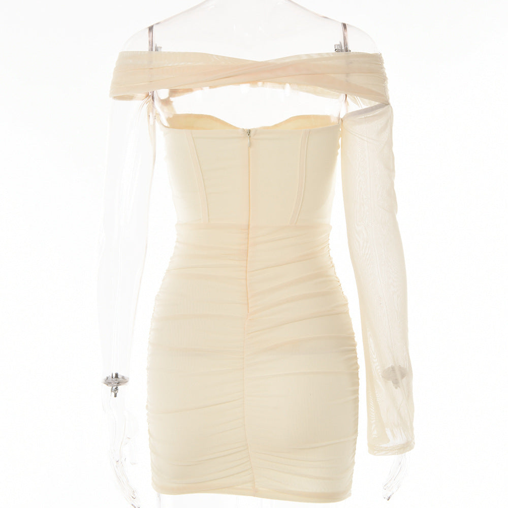 Women Sexy One Shoulder Sleeve Backless Strapless Dress 12