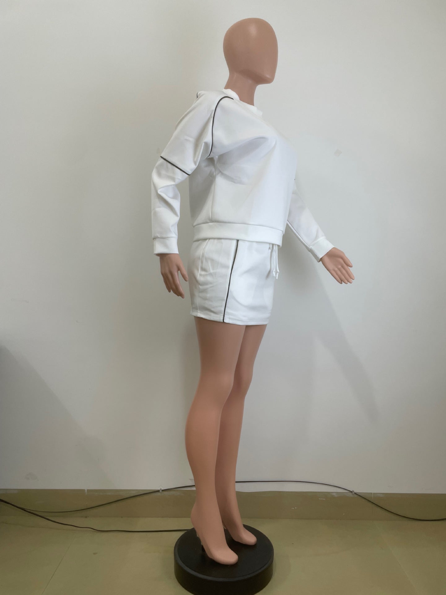 Women autumn and winter long-sleeved Hoodies lace stripes and shorts sports Casual Two Piece Set 9