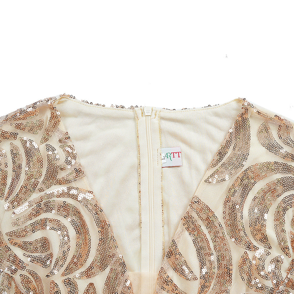 Plus-size African Women sequined lace long-sleeved V-neck elegant maxi dress 16