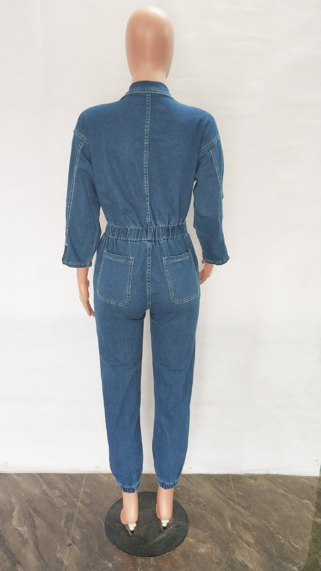 Women Casual Pocket Half Sleeve Denim Jumpsuit 8