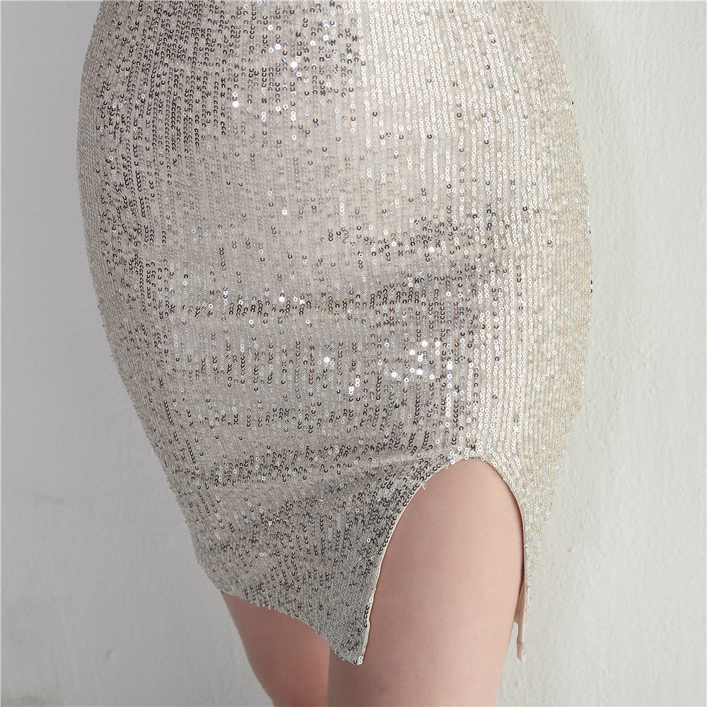 Women Straps Beaded Sequined Strap Sexy Evening Dress 38