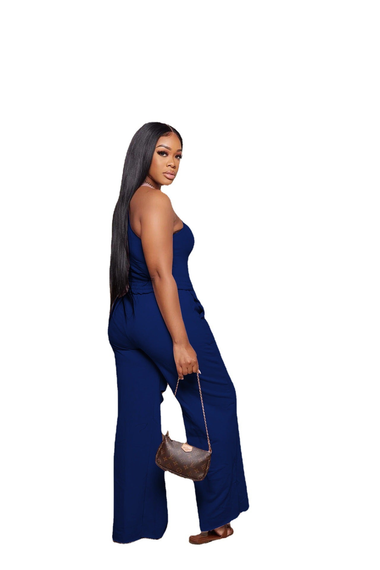 Women Sleeveless Bodysuit+ Ripped Wide Leg Pants Two Piece 8