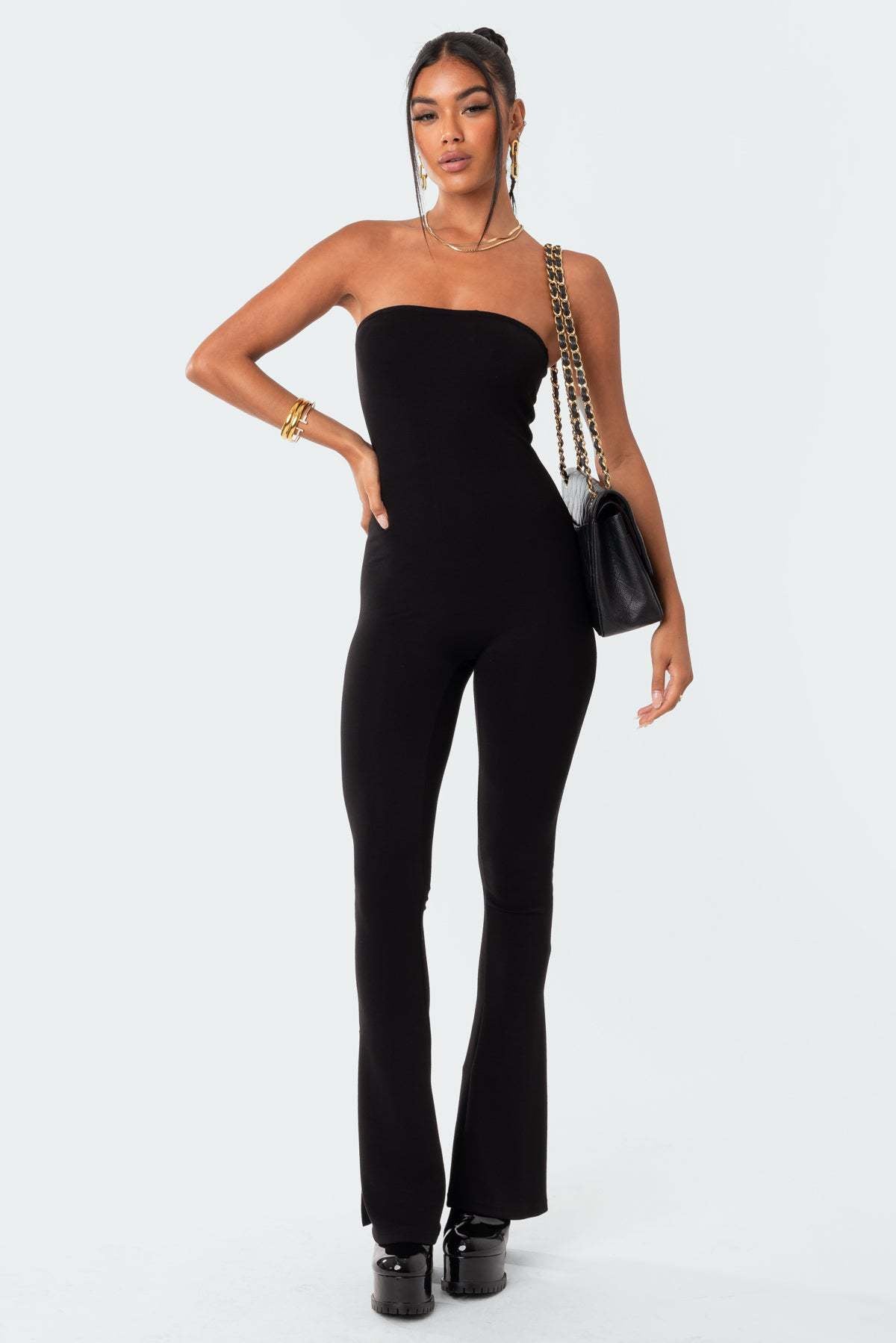 Sexy Tight Fitting Strapless Solid Color Jumpsuit 3