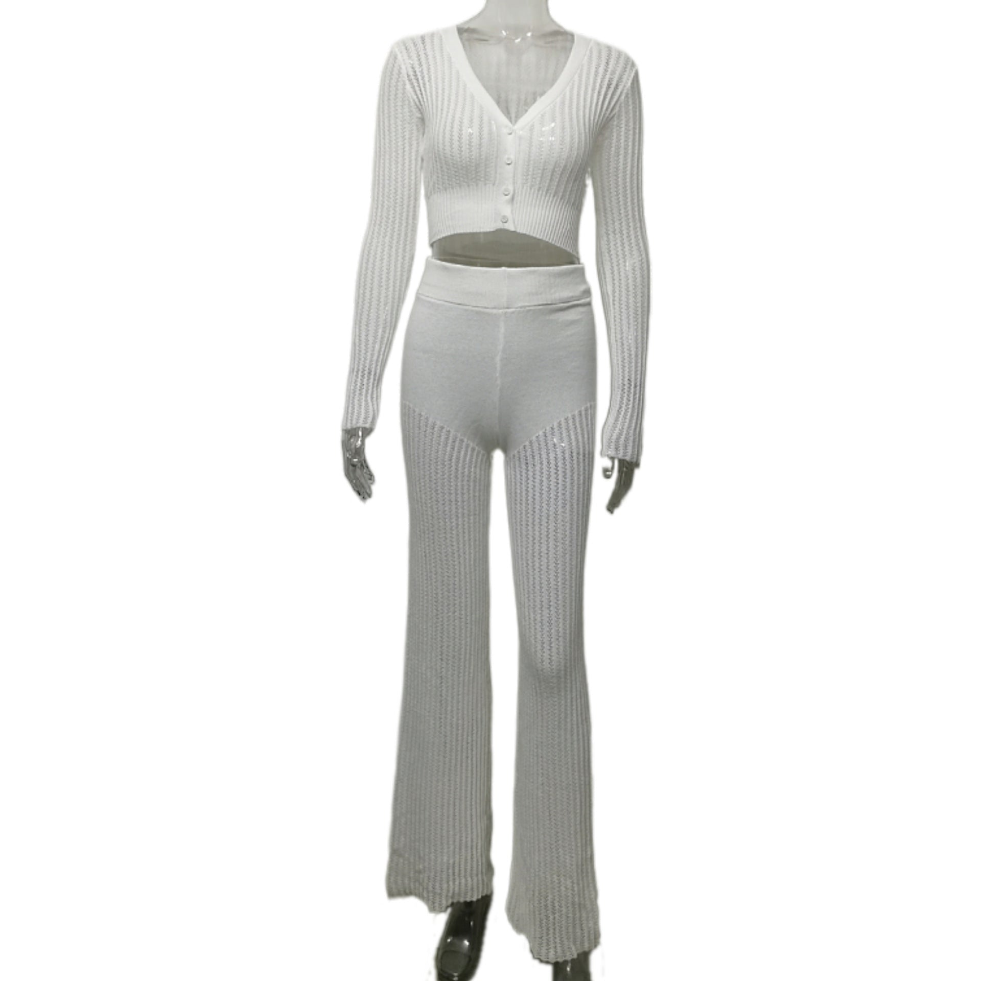 Women See-Through Casual Solid Top and Pants Two-piece Set 8