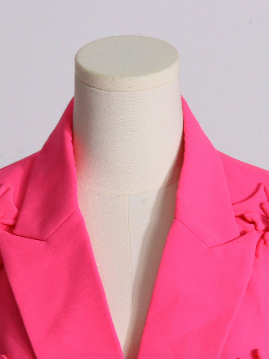 Women double-breasted floral Patchwork Blazer + high-waisted Bell Bottom pants two-piece set 25